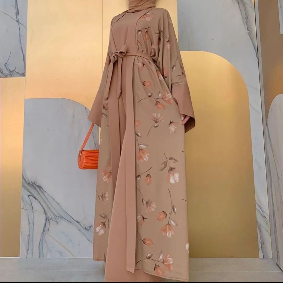 women 3 pcs printed open front abaya