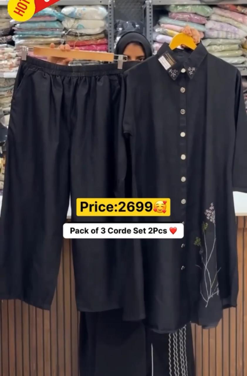 Pack of 3 Denim Corde Set Dress 2Pcs