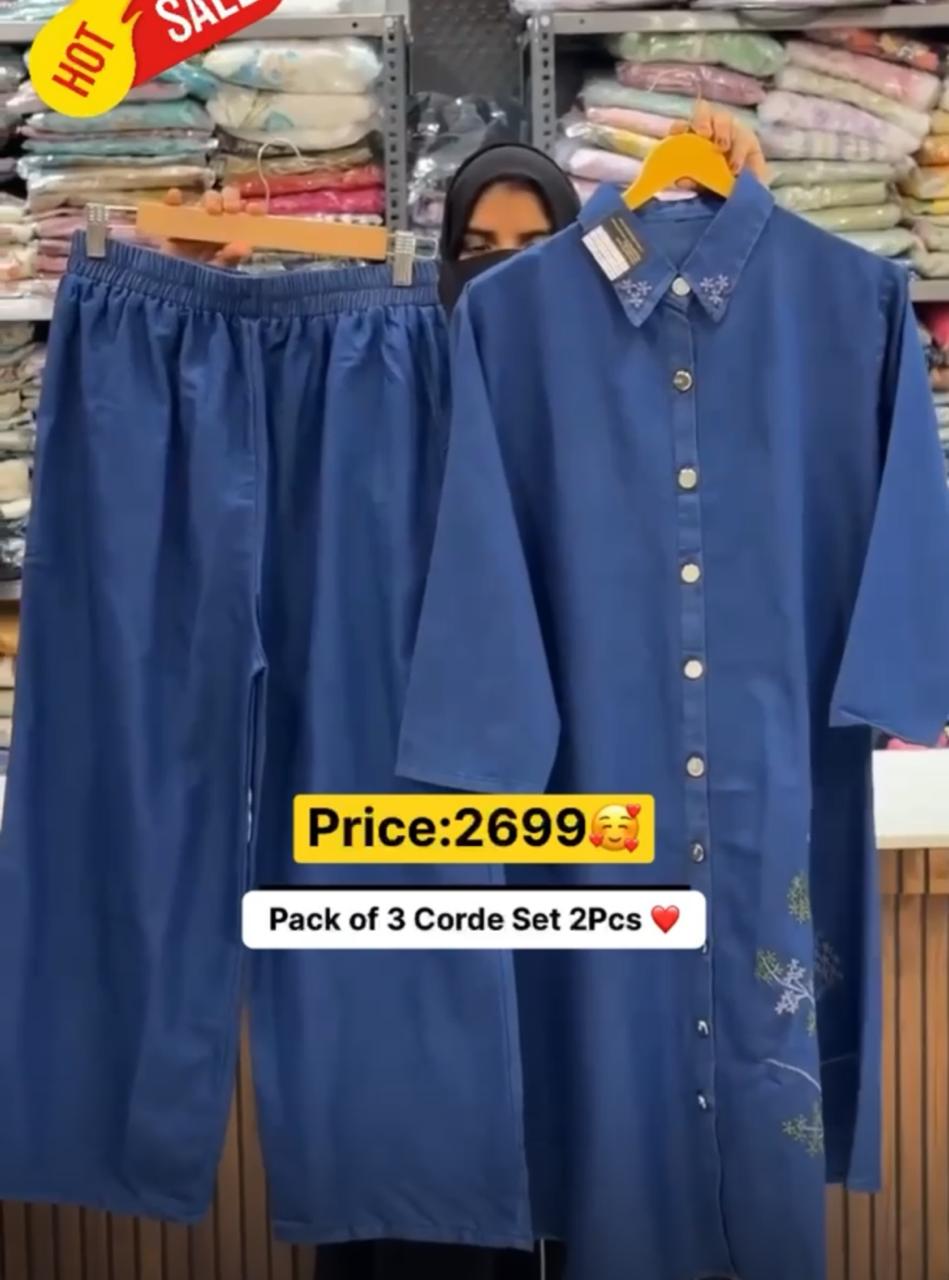 Pack of 3 Denim Corde Set Dress 2Pcs