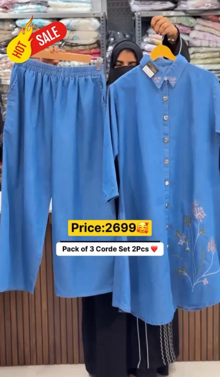 Pack of 3 Denim Corde Set Dress 2Pcs
