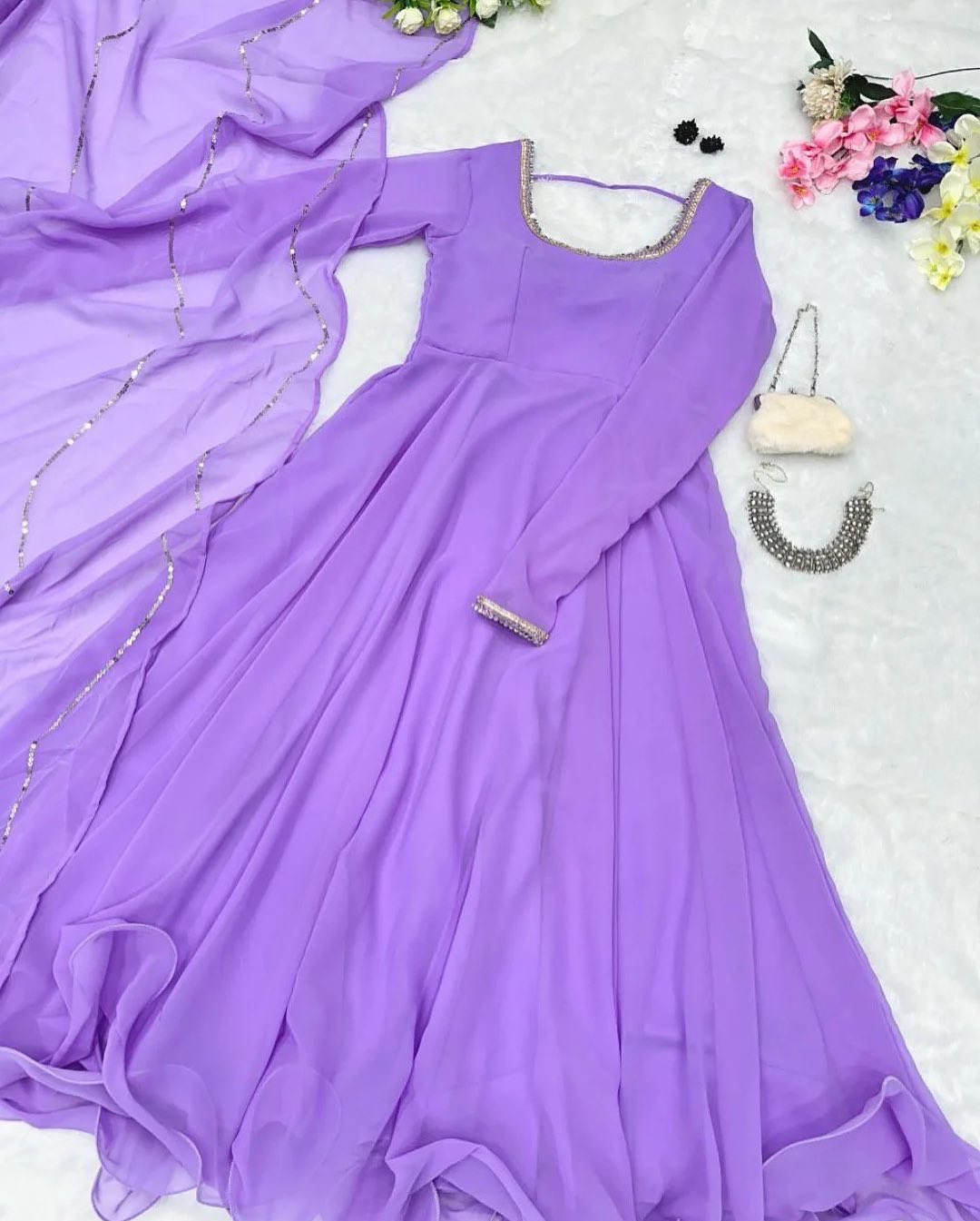 3 Pcs Chiffion Anarkali Dress