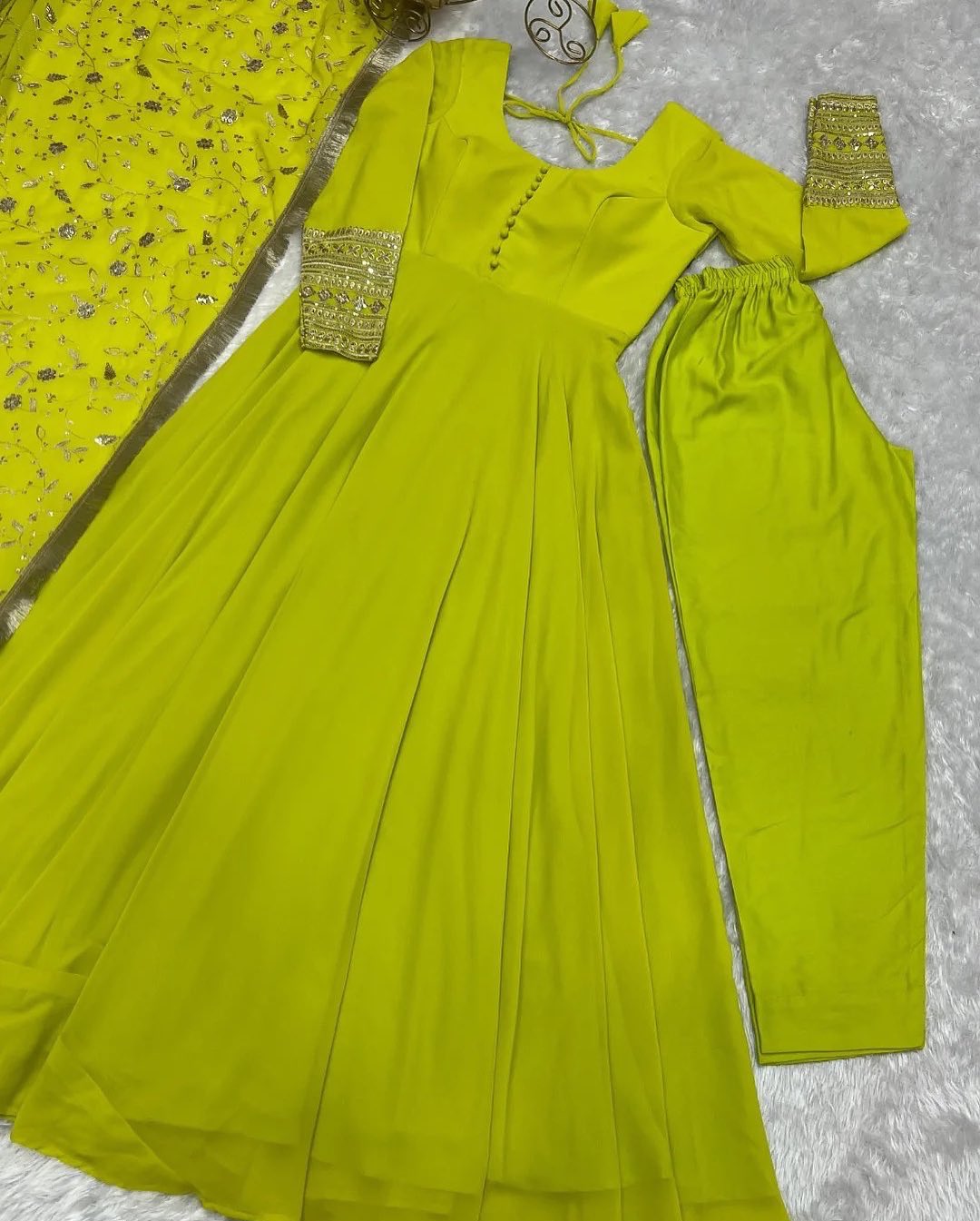 3 Pcs Chiffion Anarkali Dress