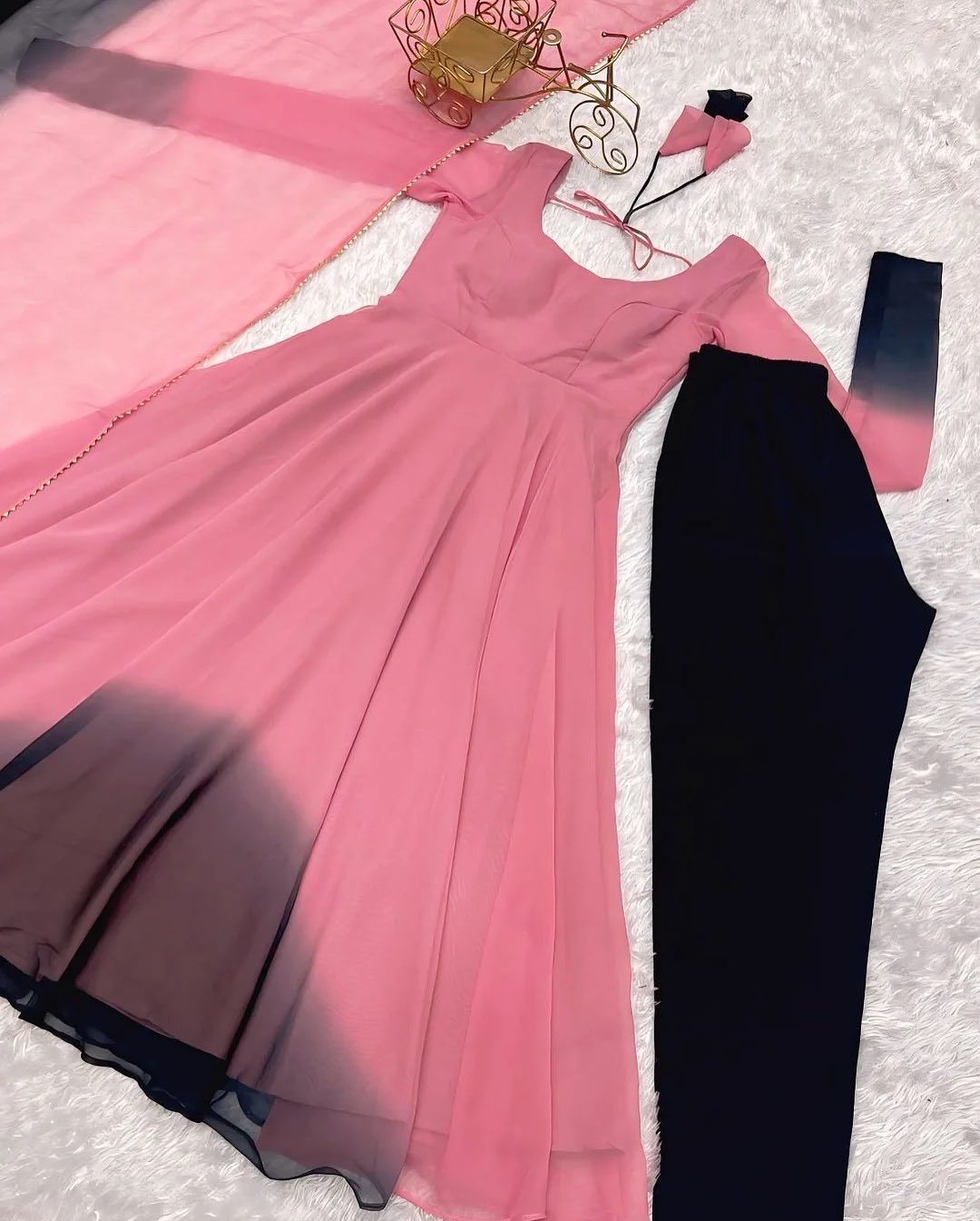 3 Pcs Chiffion Anarkali Dress