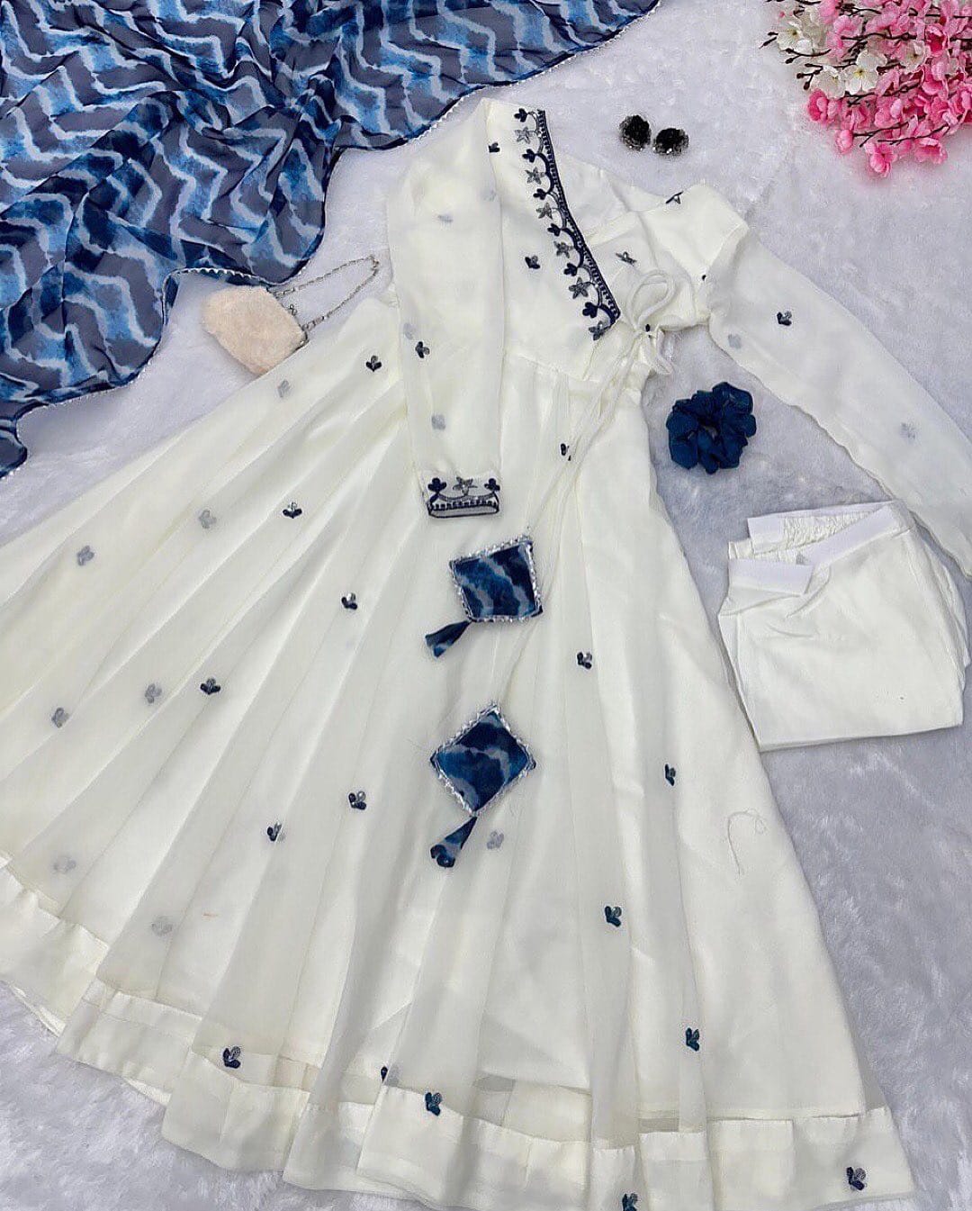3 Pcs Chiffion Anarkali Dress