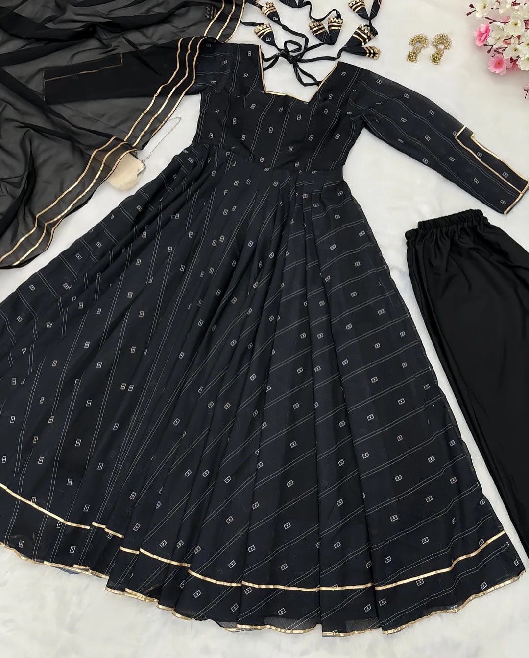 3 Pcs Chiffion Anarkali Dress