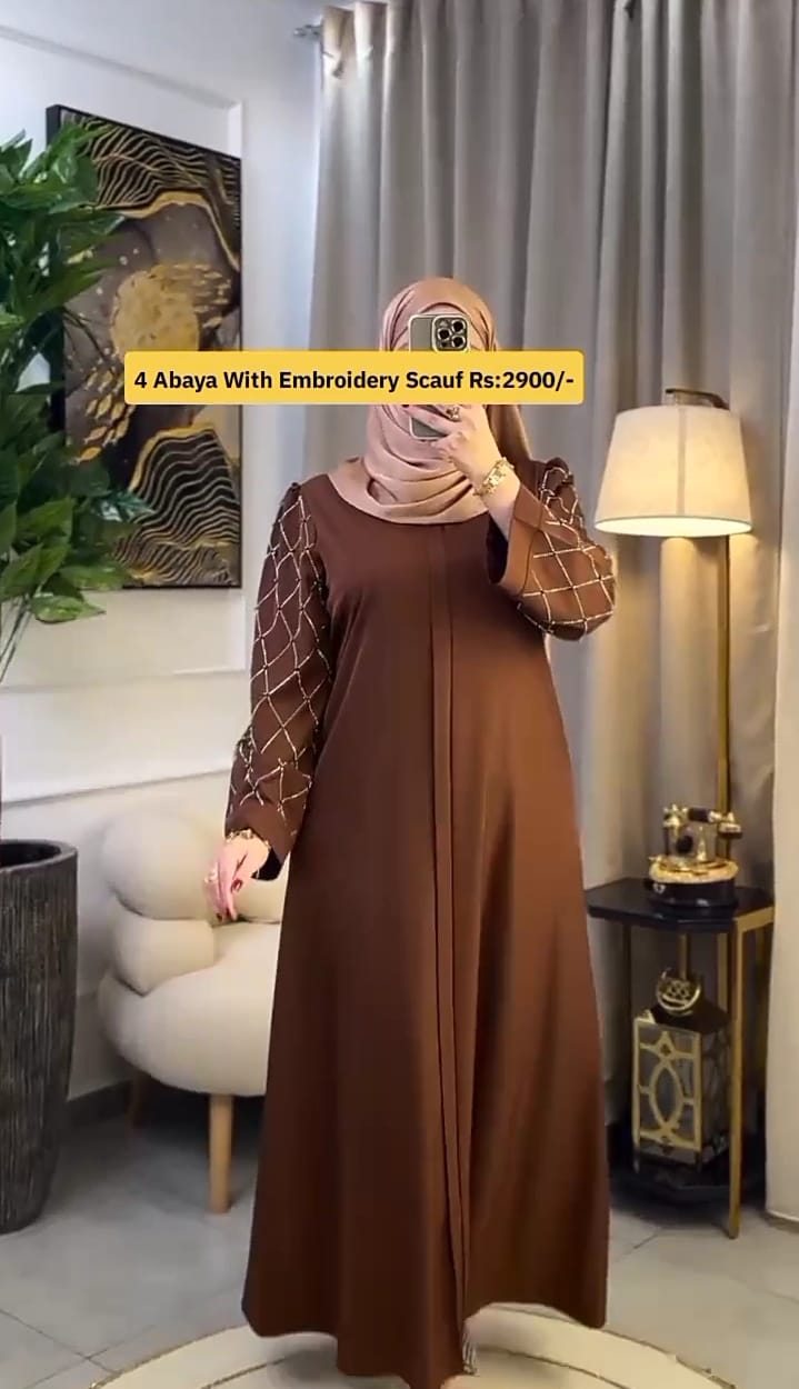 4 embriodery abaya with scauf